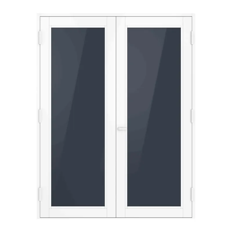 White-framed double French door render with dark tinted glass on a white background