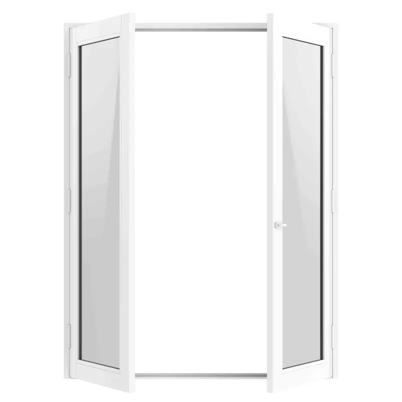 White-framed double French door render with both panels open