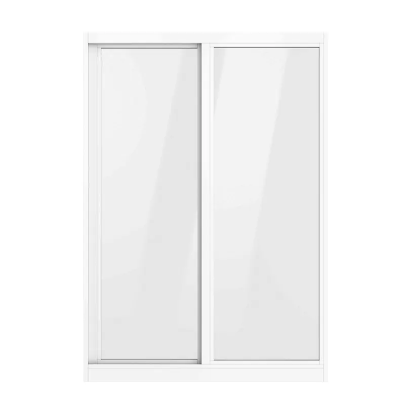 White-framed two-panel horizontal rolling window render with clear glass