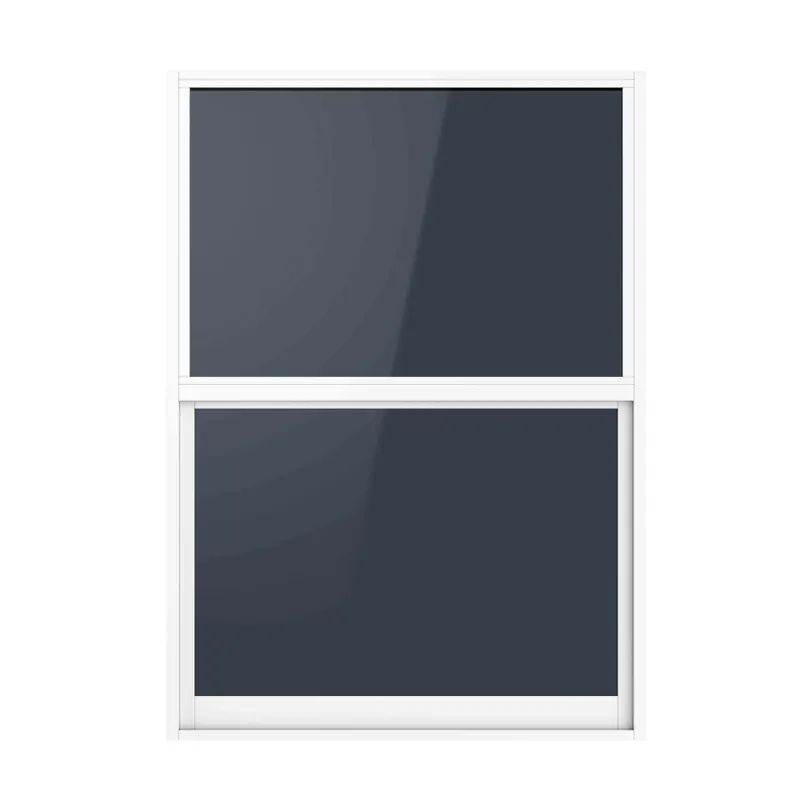 White-framed single hung window render with dark tinted glass on a white background