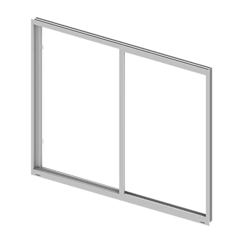 Silver-gray two-panel horizontal roller window, product render on white background