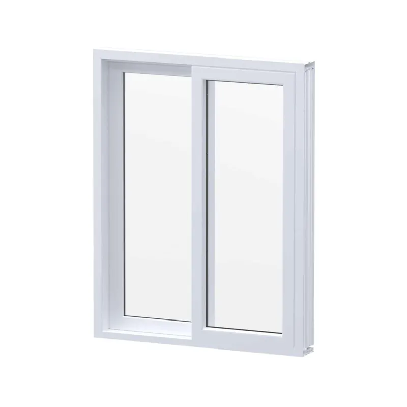 White-framed two-panel lift and slide glass door, isometric product render on white background