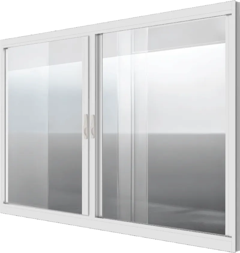 White aluminum two-panel horizontal roller window render, transparent background