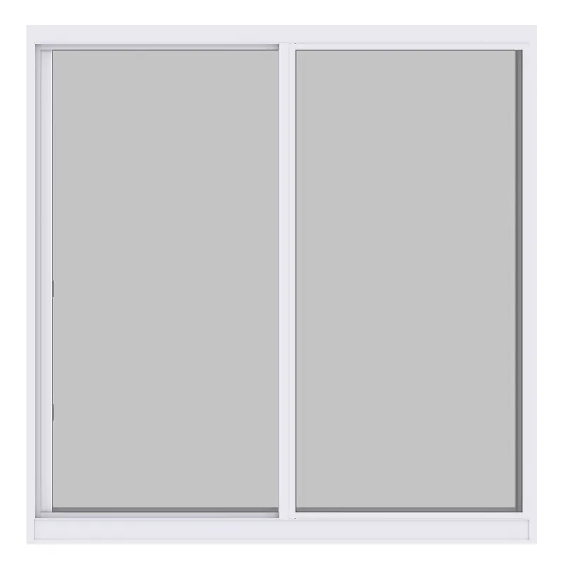 White-framed two-panel horizontal roller window, front-view product render on white background