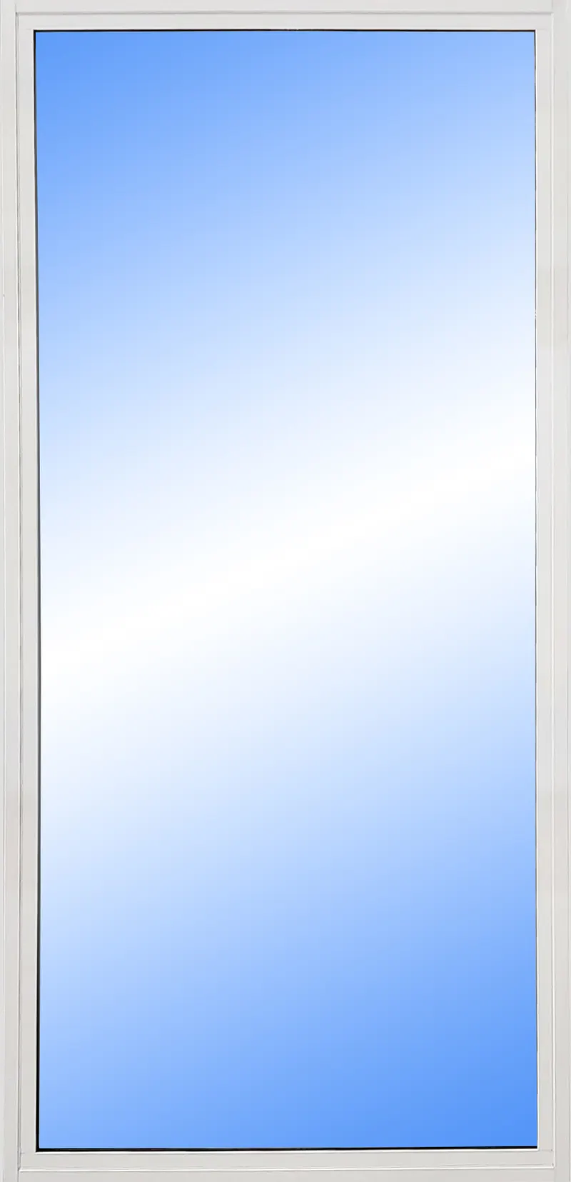 Tall white-framed fixed picture window shown on a plain white background
